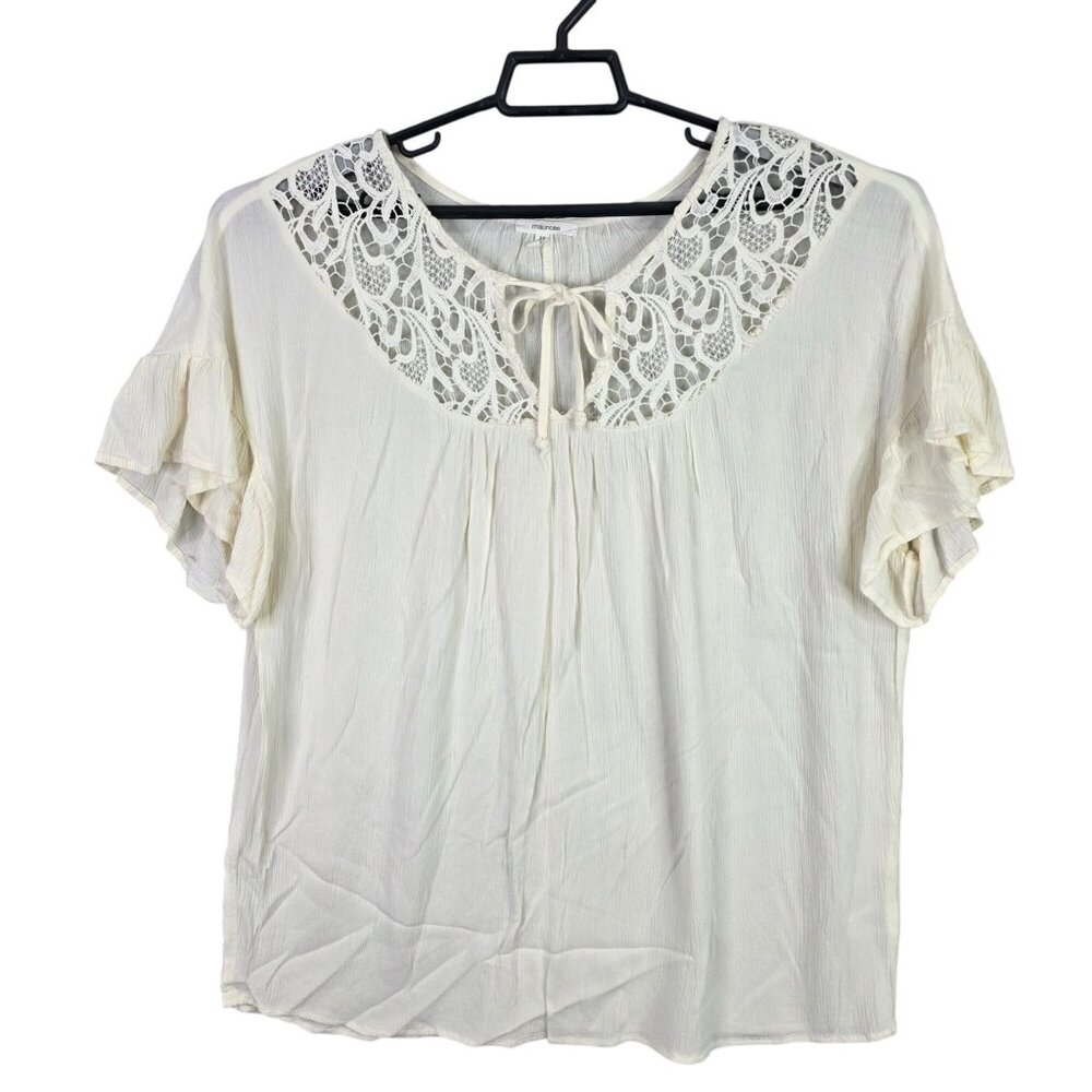 Womens Maurices Ivory Flutter Sleeve Top Lace Detail Tie Neck 100% Rayon XXL